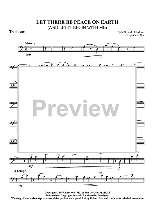 Let There Be Peace on Earth (and Let It Begin With Me) - Trombone