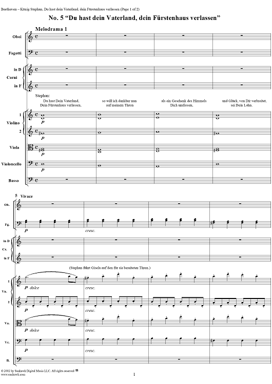 Melodrama 1: Du hast dein Vaterland, dein Fürstenhaus verlassen, No. 5 from "König Stephan", Op. 117 - Full Score