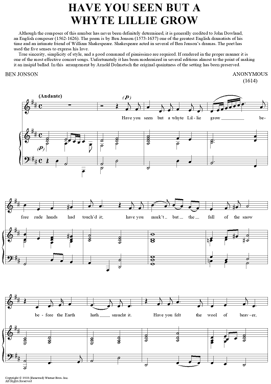 Have You Seen But A Whyte Lillie Grow