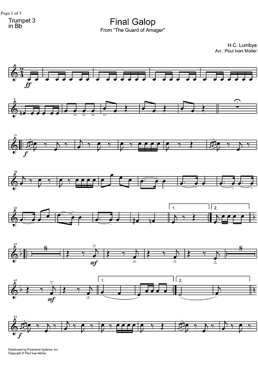 Final Galop from the Guard of Amager - B-flat Trumpet 3