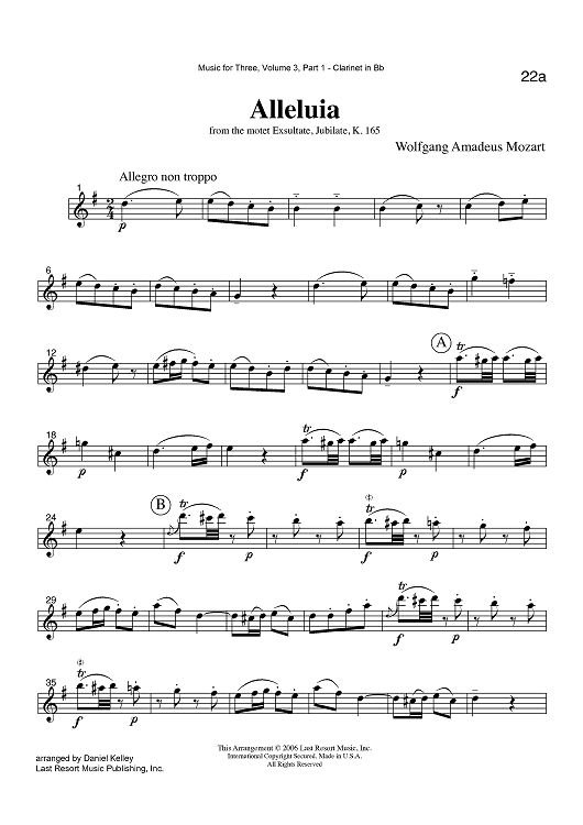 Alleluia - from the motet Exsultate, Jubilate, K. 165 - Part 1 Clarinet in Bb
