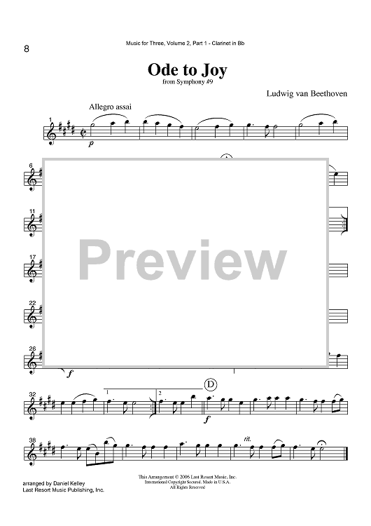 Ode to Joy - from Symphony #9 - Part 1 Clarinet in Bb