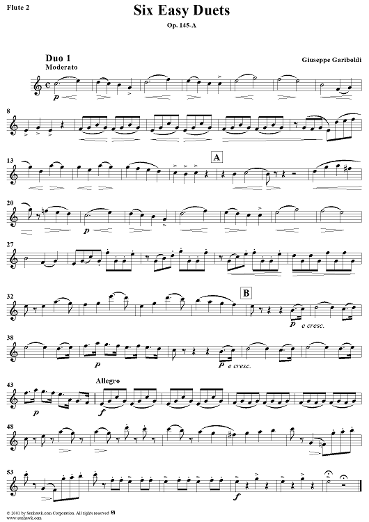 Six Easy Duets, Op. 145-A - Flute 2