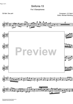Three Part Sinfonia No.13 BWV 799 a minor - E-flat Baritone Saxophone