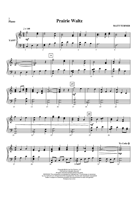 Prairie Waltz - Piano
