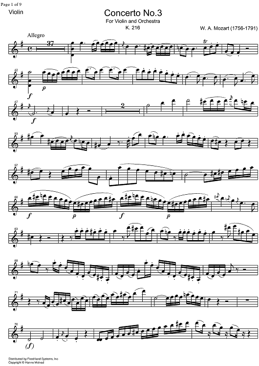 Concerto No. 3 G Major, KV216 - Violin