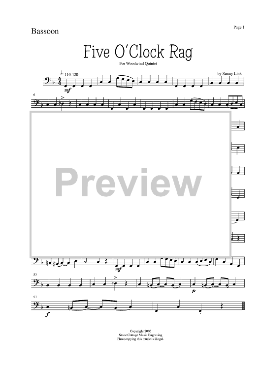 Five O'Clock Rag - Bassoon