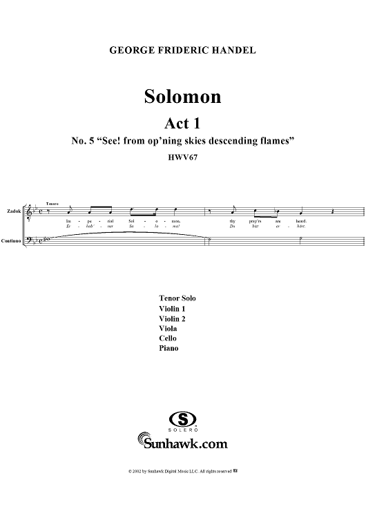 See! from the op'ning skies descending flames, No. 5 from Oratorio "Solomon", Act 1 (HWV67)