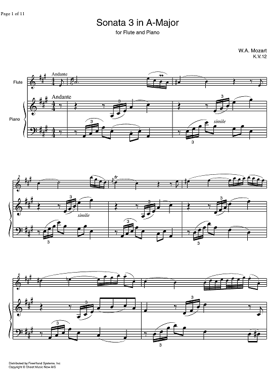 Sonata No. 7 A Major KV12 - Score