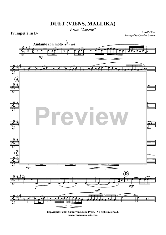 Duet from Lakme - Trumpet 2 in B-flat