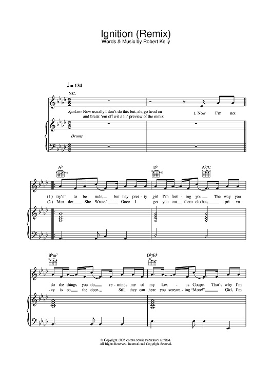 Ignition (Remix)" Sheet Music by R. Kelly for Piano/Vocal/Chords