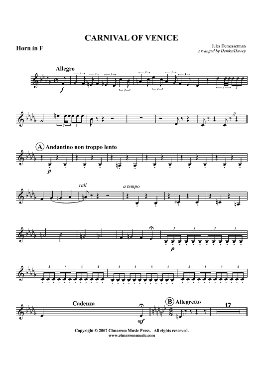 Carnival of Venice - Horn in F