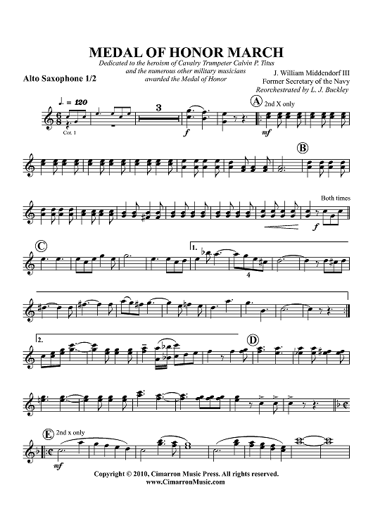 Medal of Honor March - Alto Sax 1/2