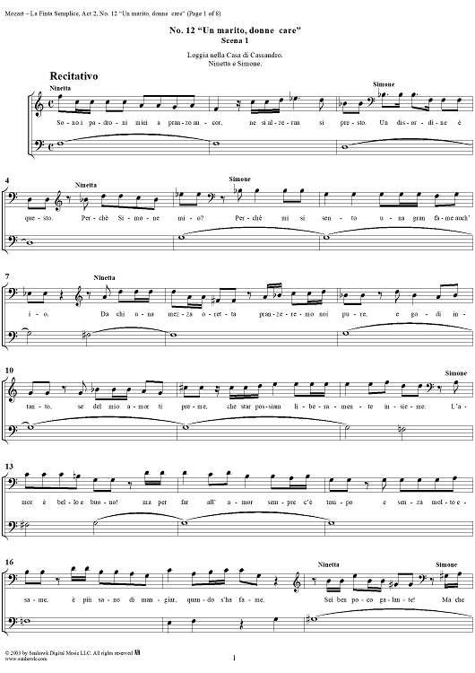 "Un marito, donne care", No. 12 from "La Finta Semplice", Act 2, K46a (K51) - Full Score