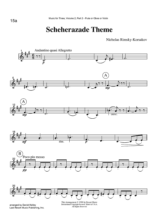Scheherazade Theme - Part 2 Flute, Oboe or Violin