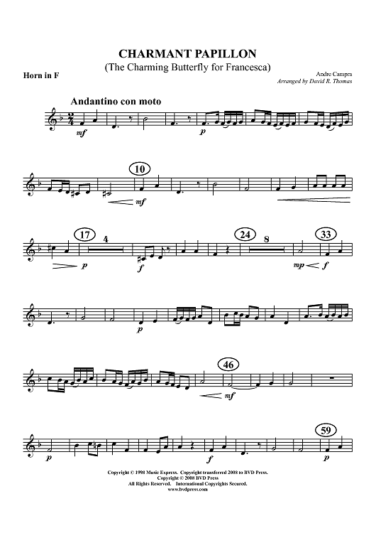 Charmant papillon - Horn in F (plus optional part for Trombone)