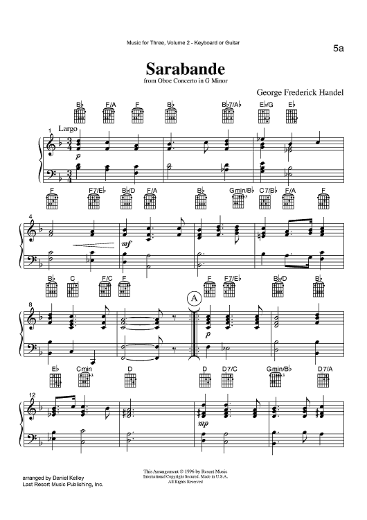 Sarabande & Allegro from Oboe Concerto in G Minor - Keyboard or Guitar
