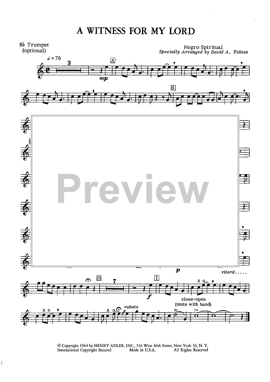 A Witness For My Lord - Trumpet in Bb (opt.)