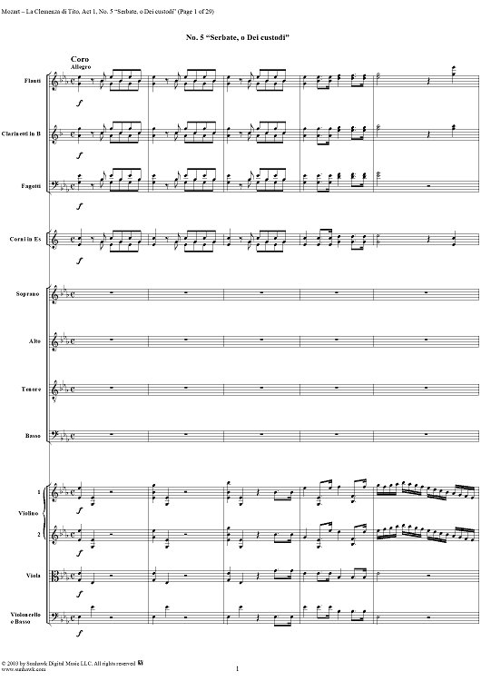 "Serbate, o Dei custodi", No. 5 from "La Clemenza di Tito", Act 1 (K621) - Full Score