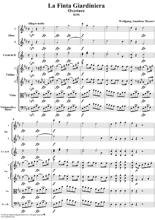 La Finta Giardiniera, Overture - Full Score