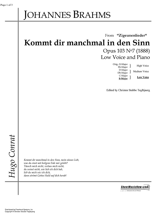 Kommt dir manchmal in den Sinn Op.103 No. 7