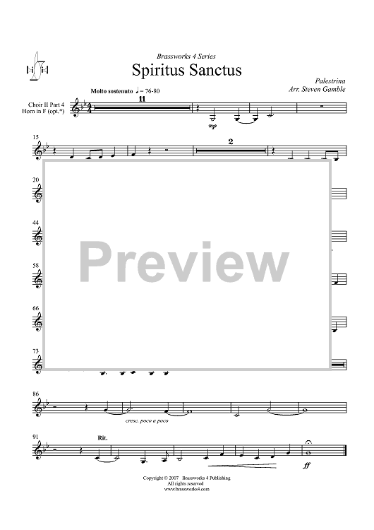 Spiritus Sanctus - Choir II Part 4, Horn in F (Opt.)