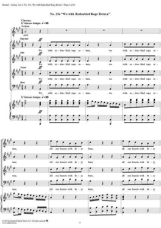 Joshua, Act 2, No. 23a: "We with redoubled rage return"