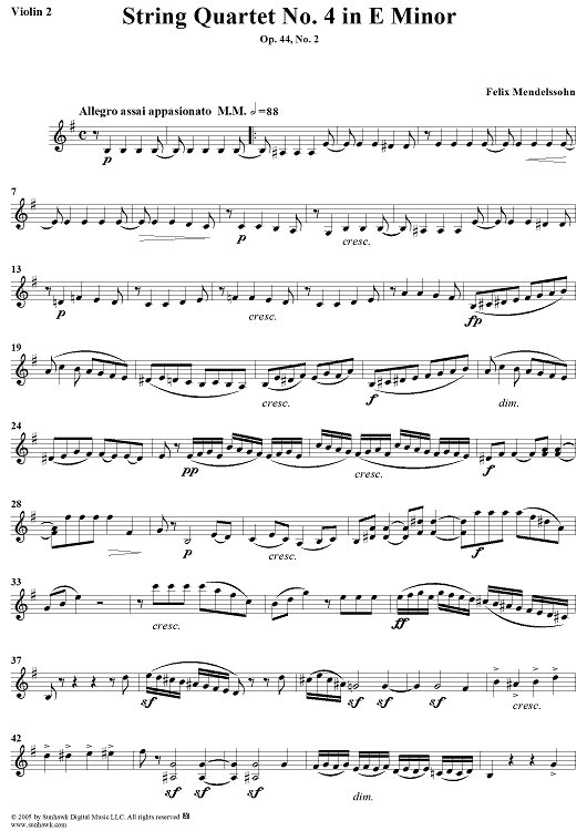 String Quartet No. 4 in E Minor, Op. 44, No. 2 - Violin 2