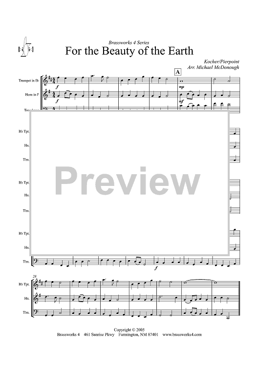 For the Beauty of the Earth - Score