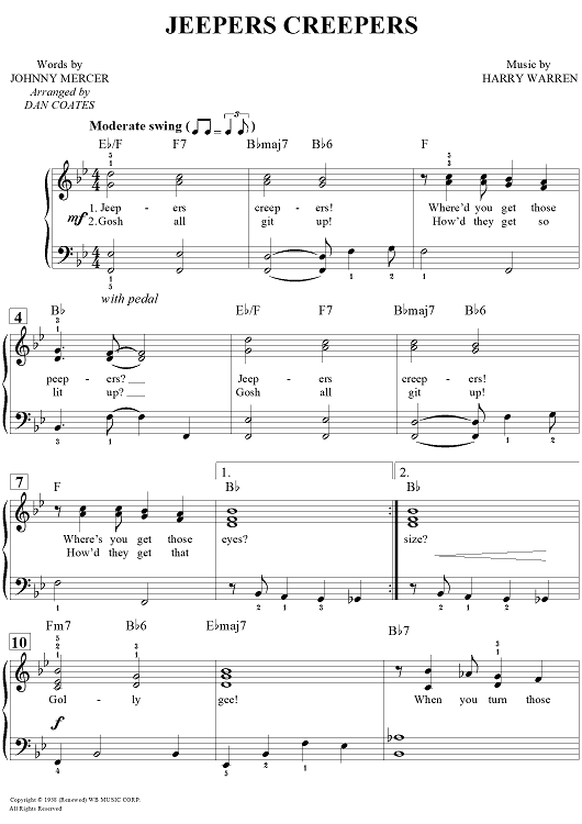 Jeepers Creepers" Sheet Music for Easy Piano/Vocal/Chords Sheet Music Now