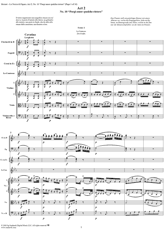 "Porgi amor qualche ristoro", No. 10 from "Le Nozze di Figaro", Act 2, K492 - Full Score