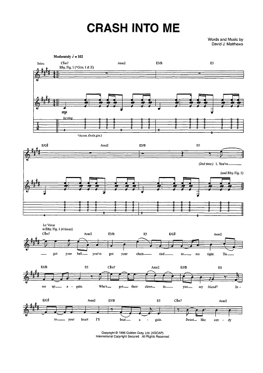 Crash Into Mequot; Sheet Music by Dave Matthews Band for Guitar Tab/Vocal  Sheet Music Now