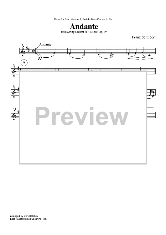 Andante - from String Quartet in A Minor, Op. 29 - Part 4 Bass Clarinet in Bb