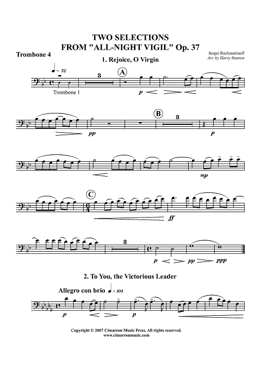 Two Selections from "All-Night Vigil," Op. 37 - Trombone 4