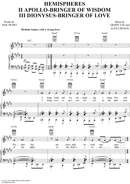 Hemispheres, Parts 2 & 3: Apollo-Bringer of Wisdom, Dionysus-Bringer of Love