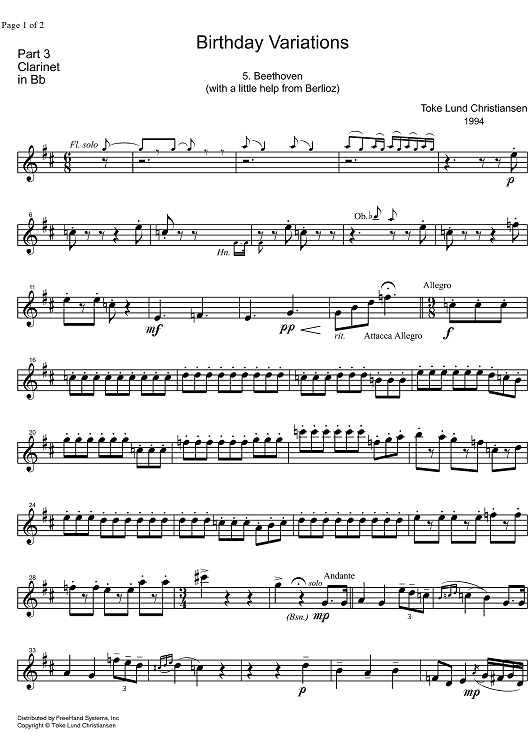 Birthday Variations Beethoven - Clarinet