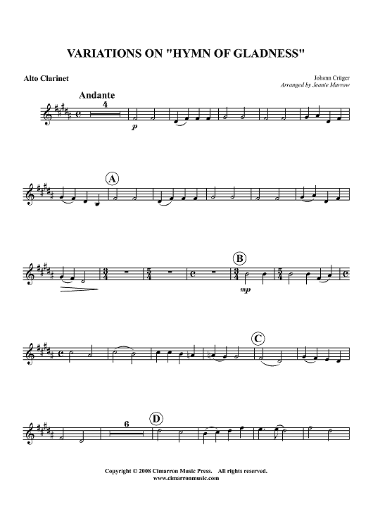 Variations on a Hymn of Gladness - Alto Clarinet