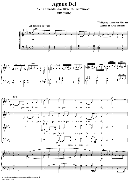 Agnus Dei - No. 18 from Mass no. 18 in C minor ("Great")   - K427 (K417a)