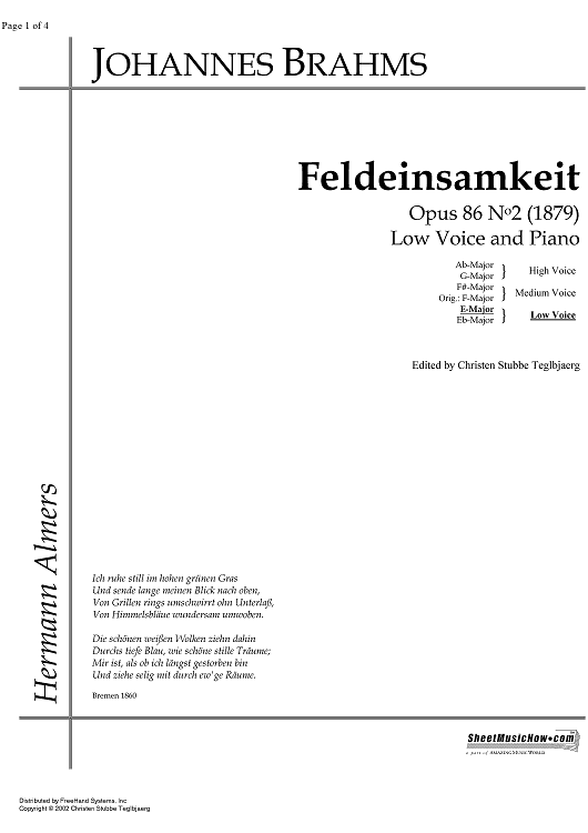 Feldeinsamkeit Op.86 No. 2
