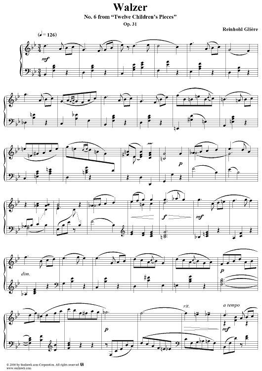 Walzer - No. 6 from "Twelve Children's Pieces" Op. 31