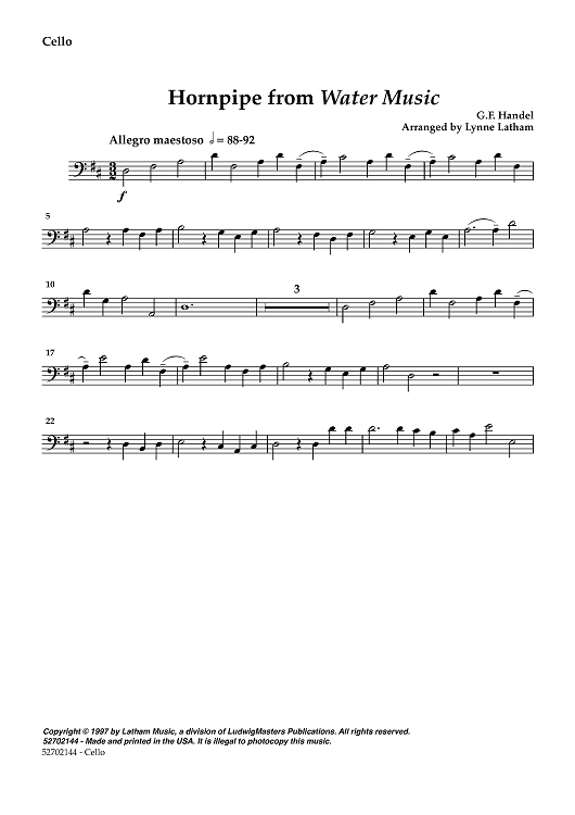 Hornpipe from Water Music - Cello