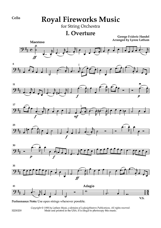 Royal Fireworks Music - Cello