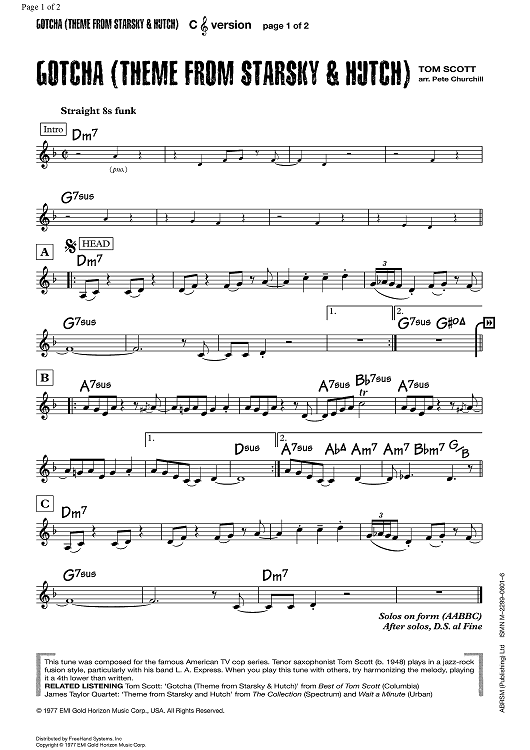 Gotcha (Theme from Starsky & Hutch) - C Instruments