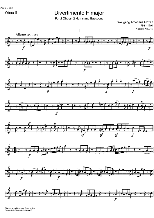 Divertimento No. 8 F Major KV213 - Oboe 2