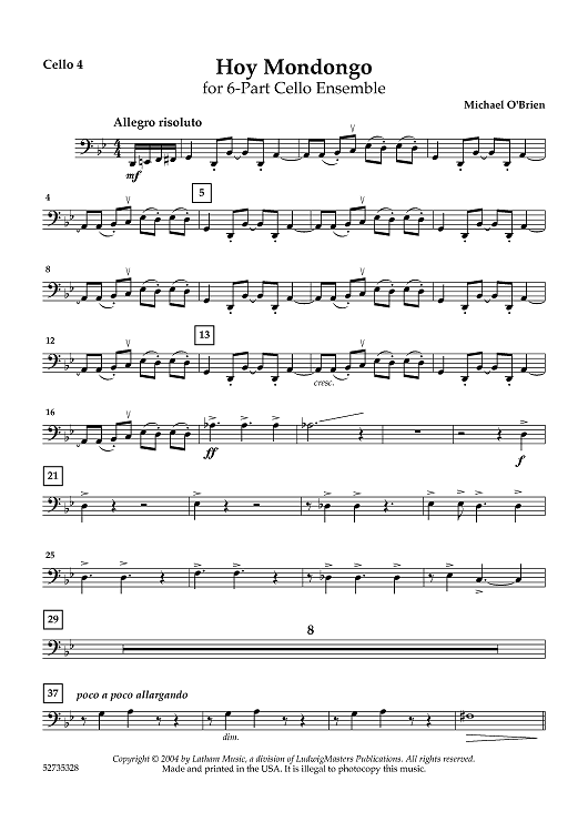 Hoy Mondongo for 6-part Cello Ensemble - Cello 4