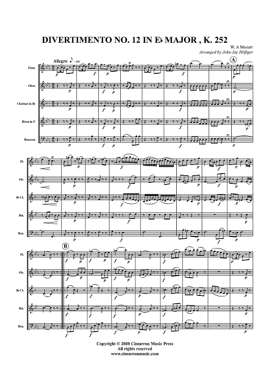 Divertimento No. 12 in Eb Major, K. 252 - Score