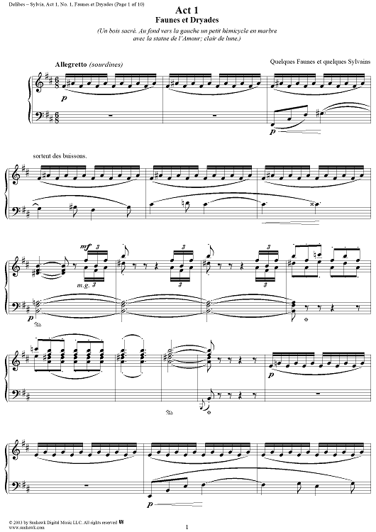 Sylvia, Act 1, No. 1: Faunes et Dryades - Piano Score