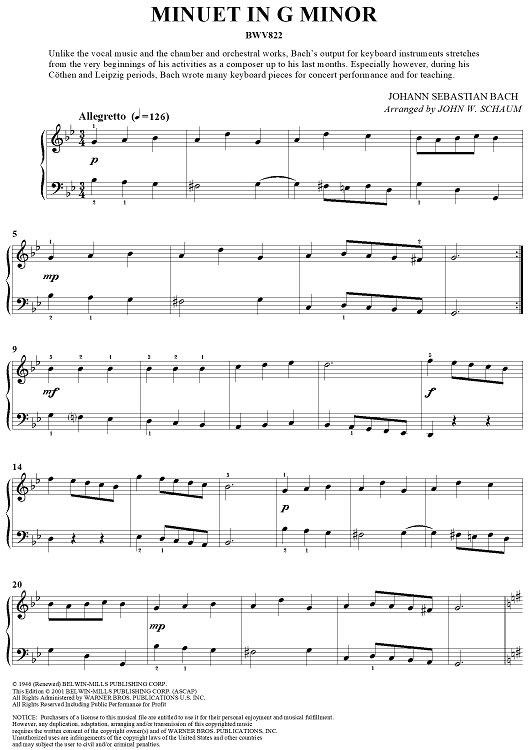 Minuet in G Minor (BWV822)