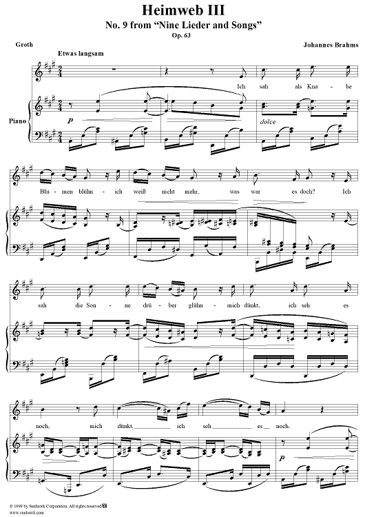 Heimweb III - No. 9 from "Nine Lieder and Songs" op. 63