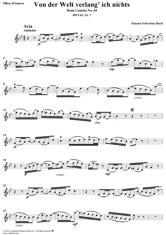 "Von der Welt verlang' ich nichts", Aria, No. 7 from Cantata No. 64: "Sehet, welch eine Liebe" - Oboe d'amore